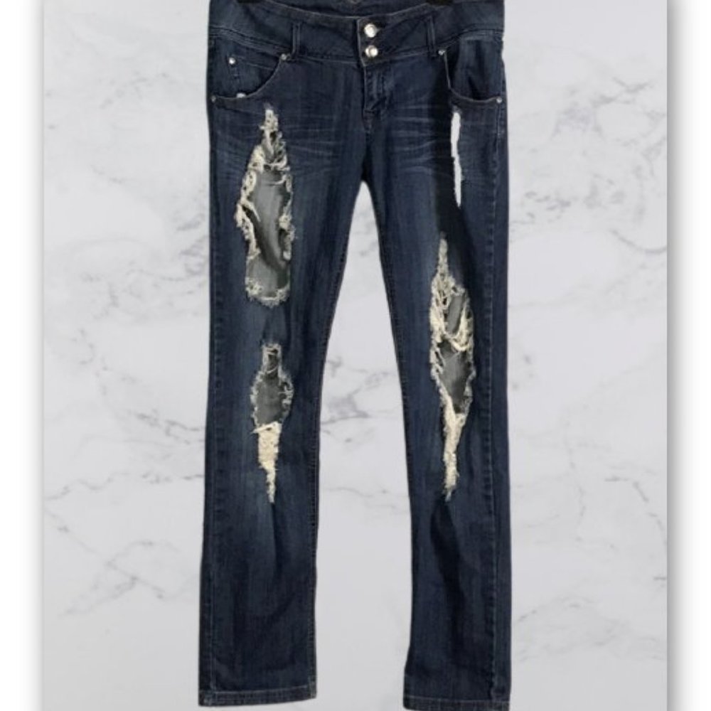 Clash very destroyed jeans rhinestone buttons